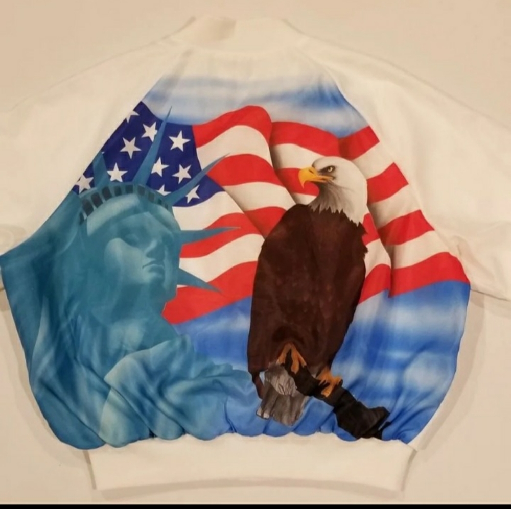 Vintage American flag bald eagle satin jacket